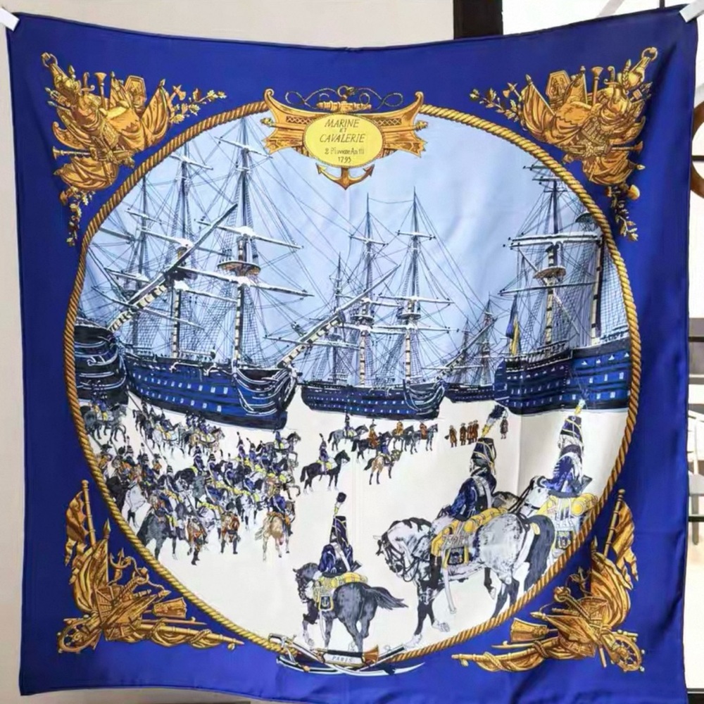 Navy Blue Nautical Print Scarf